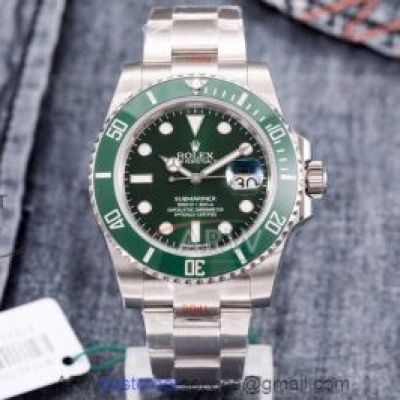 Perfect Replica DJ Factory Rolex Submariner 904L Stainless Steel Case Green Bezel 40mm Men's Watch